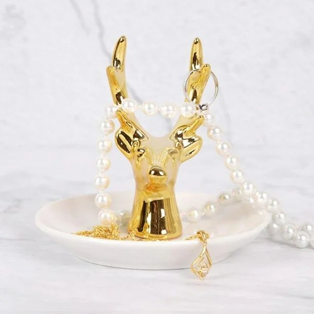 Golden Deer Antler Small Jewelry Dish Earrings Necklace Ring Storage Plates Decorative Display Pl... | Walmart (US)