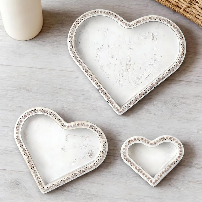 Remerry 3 Pcs Valentine's Day Heart Wooden Trays Rustic Heart Shaped Wooden Tray White Washed Bea... | Amazon (US)
