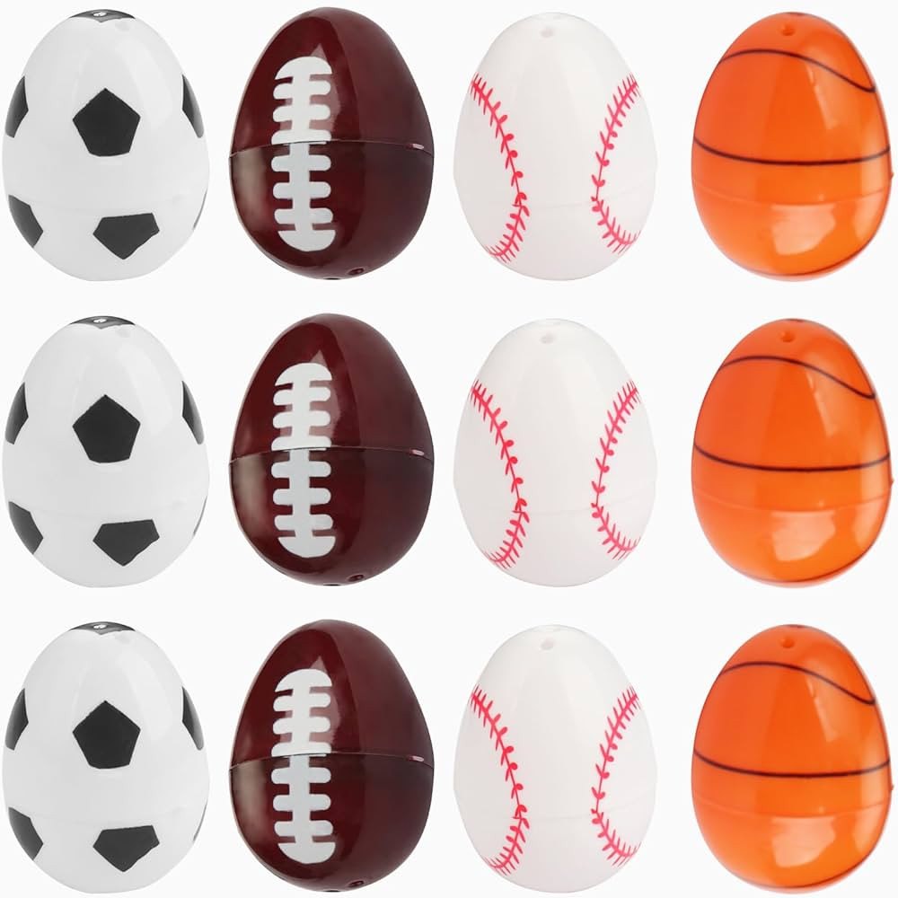 12 Pieces 2.3" Unfilled Printed Plastic Eggs Basketball Football Soccer Baseball Easter Eggs Empt... | Amazon (US)