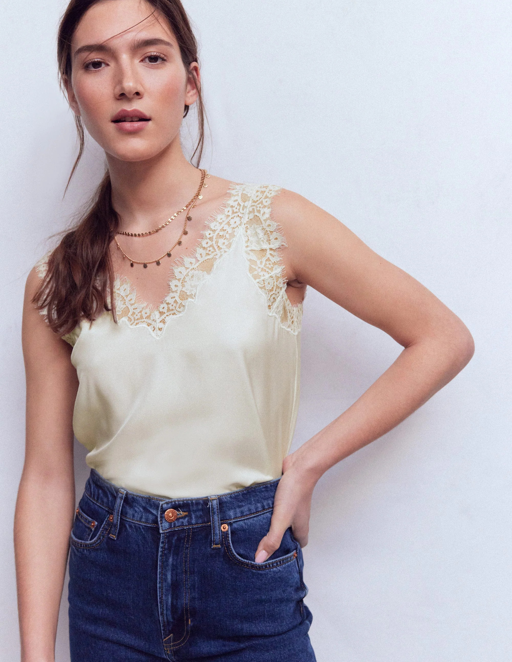Ara Silk Blend Lace Cami-French Navy | Boden (US)