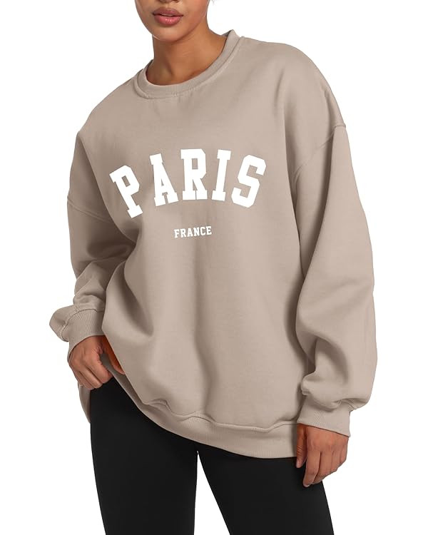 Tuislay Paris College Sweatshirt for Women Oversized Trendy Comfy Crewneck Sweatshirts Casual Gra... | Amazon (US)
