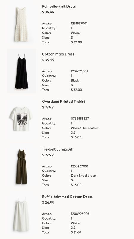 What I ordered from the H&M Memorial Day Salee