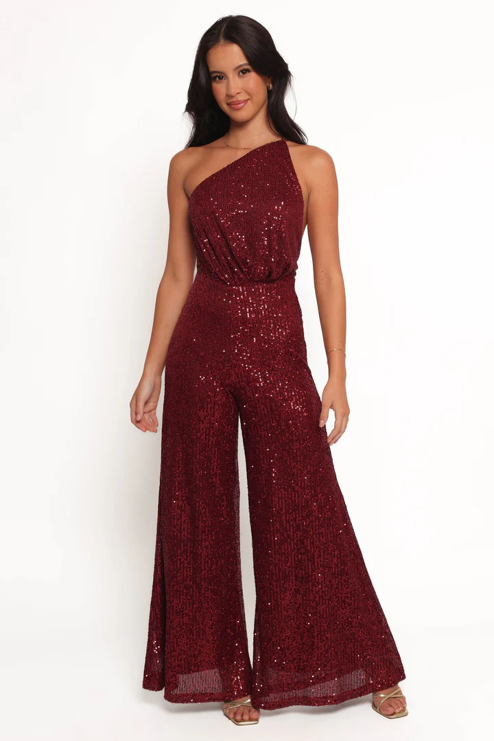 Khianna Sequin One Shoulder Jumpsuit - Red | Petal & Pup (US)