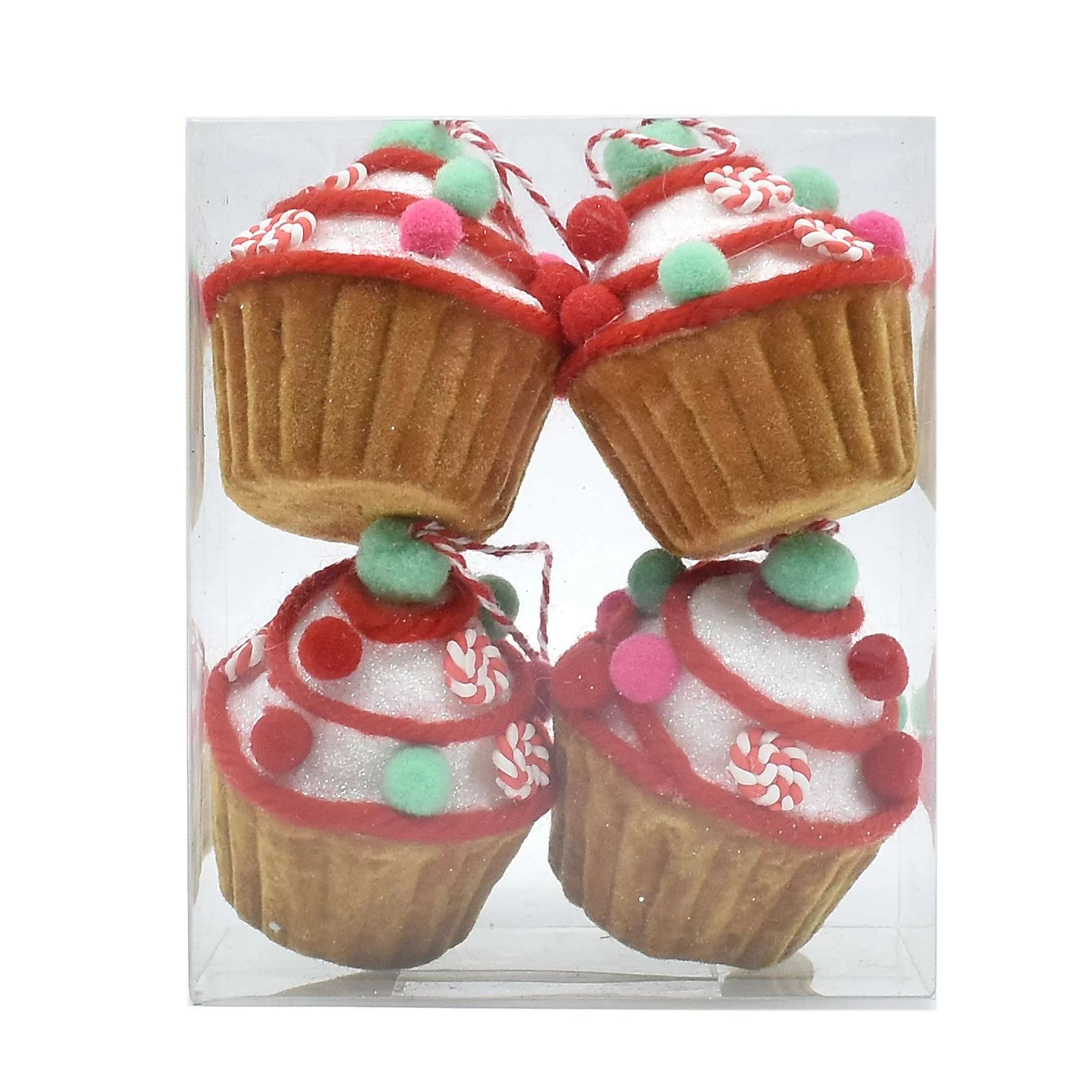 4-Count Brown Cupcake with Pompom and Candy Christmas Decorative Ornament Set, 0.07lb, by Holiday... | Walmart (US)