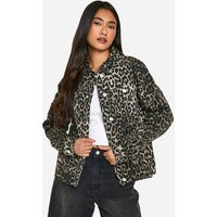 boohoo Women's Leopard Print Denim Jacket in Brown | Size: 0 | boohoo (US & Canada)