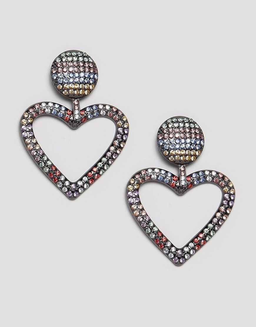 ASOS DESIGN earrings with rainbow crystal heart - Silver | ASOS US