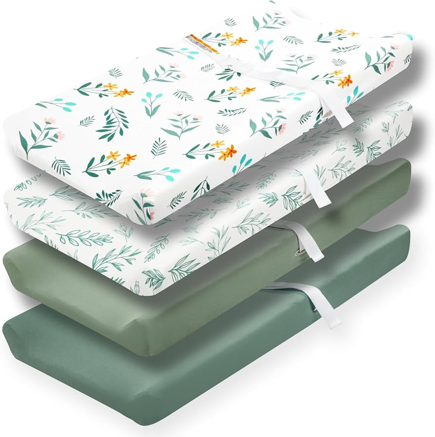 4 Pack Sage Green Fitted Nursery Sheets Breathable Neutral Unisex Baby Sheets for Boys or Girls w... | Amazon (US)
