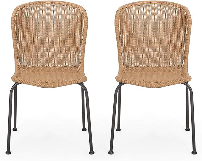 Christopher Knight Home Dinah Outdoor Wicker Dining Chair (Set of 2), Light Brown, Black | Amazon (US)