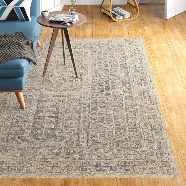 Judithe Oriental Handmade Tufted Wool Area Rug in Navy/Beige | Wayfair North America