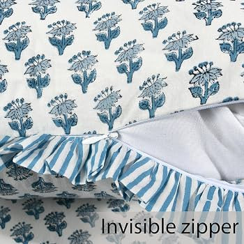 CPC Apatite Blue Ruffle Throw Pillow Covers for Couch, 20x20 Inch Cotton Stripe Ruffle Couch Pill... | Amazon (US)