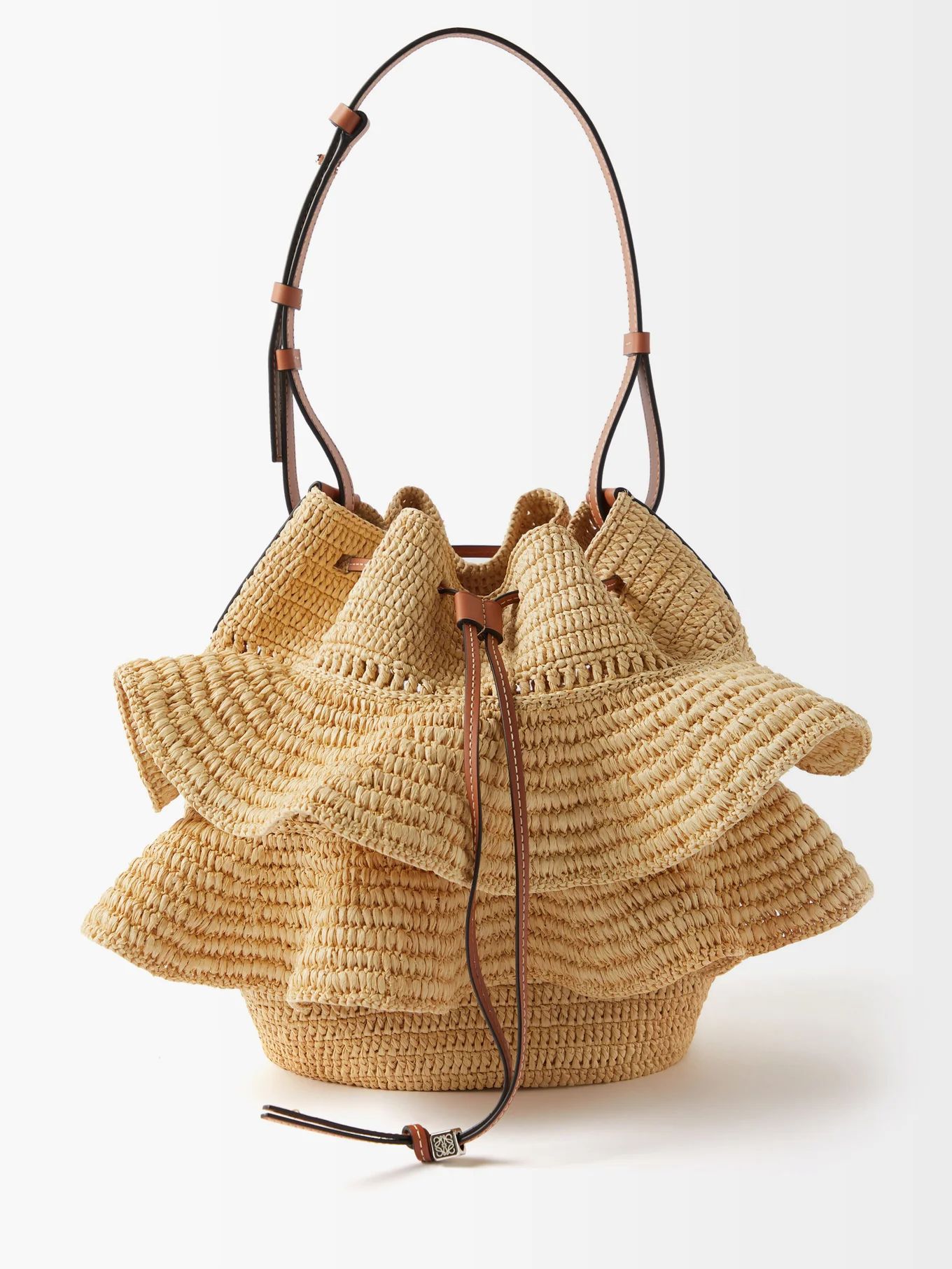 Tiered-ruffled raffia basket bucket bag | Loewe Paula's Ibiza | Matches (US)