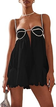 Women's Y2K Spaghetti Strap Mini Dress Lace Going Out Dresses Low Cut Backless Bodycon Dress Part... | Amazon (US)