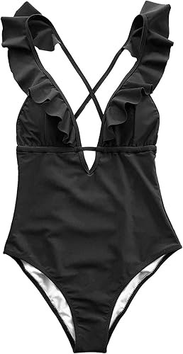 CUPSHE Women's Falbala One Piece Swimsuit Deep V Neck Monokini Swimsuit | Amazon (US)