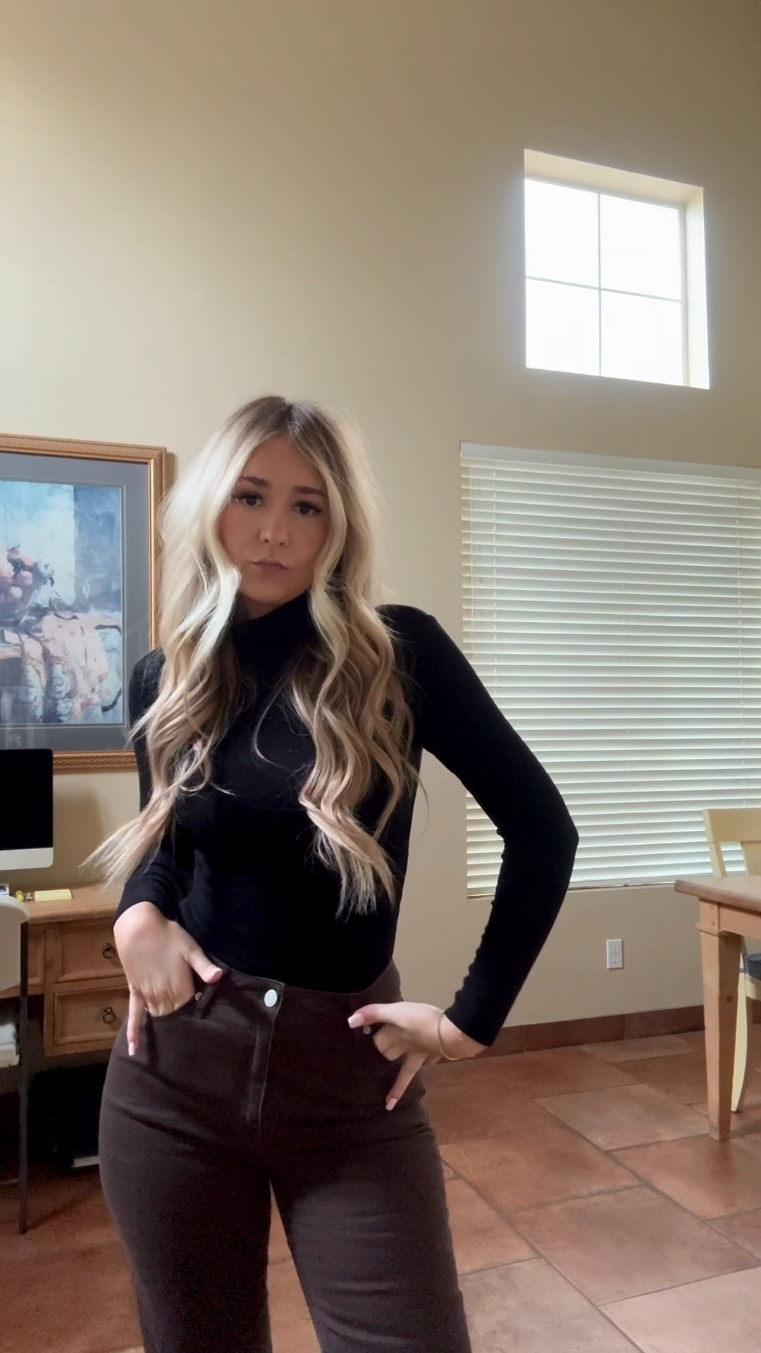 casual ootd for the office! 

in office outfit | in office style | straight leg jeans | straight leg denim | black turtleneck | look for less | amazon fashion | margaux NY demi ballet flats | chocolate brown jeans | brown and black outfit 