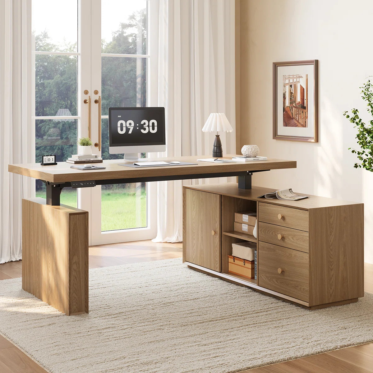 63'' L-Shaped Electric Standing Desk, Height Adjustable Computer Desk With 3 Drawers & Memory Con... | Wayfair North America