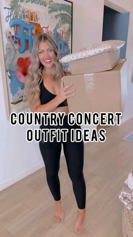 Country concert outfits! I’m in small in the first and second tank - M in the one with the bow on the back. Size M bra. Size 6/28 shorts - I don’t think I’m going to keep these though! They’re really short and I like that my Abercrombie shorts give me more comfy booty coverage!!! I’m in between 8/8.5 in shoes and did 8.5 in the boots.. I usually always go up to that for boots for extra comfort  