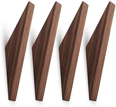 Pack of 4, Minimalist Design, Black Walnut Wood Natural Wooden Coat Hooks, Wall Mounted Single Wa... | Amazon (US)