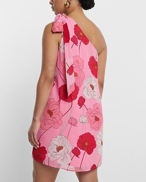 Floral Print Tie One Shoulder Mini Shift Dress | Express