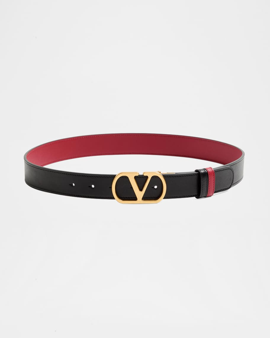 Valentino Garavani VLogo Signature Reversible Leather Belt, 30mm | Neiman Marcus