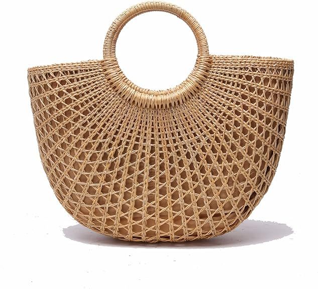 JOLLQUE Handwoven Womens Straw Tote Bags,Top Handle Handbag,Beach Bag Purse | Amazon (US)