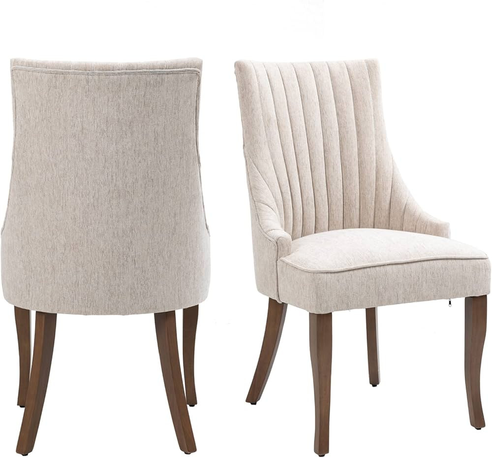 mikibama Beige Dining Chair | Linen, Wood | Channel Tufted, Upholstered, Comfy | Dining Room, Kit... | Amazon (US)