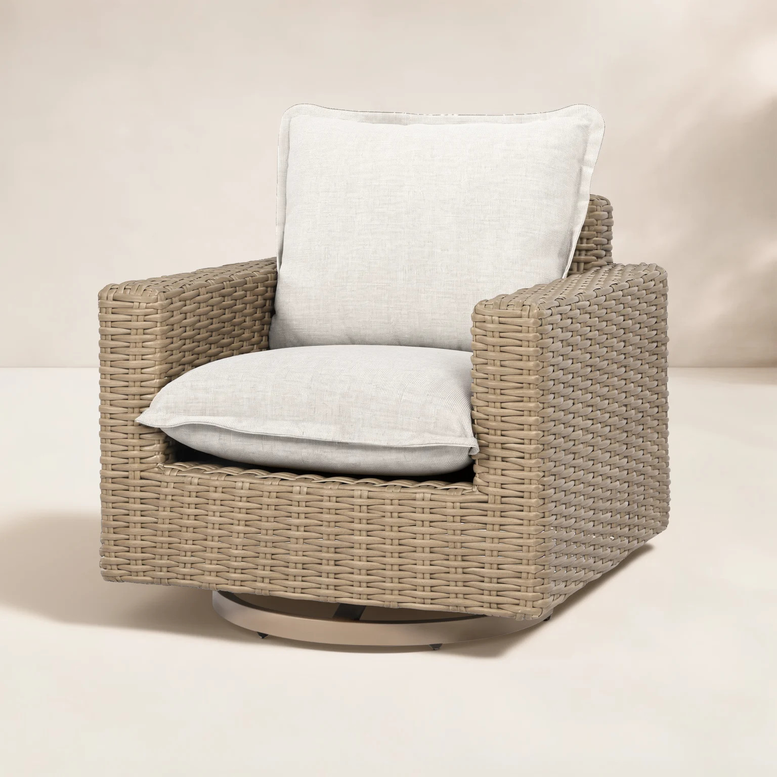 Bristow Aluminum Wicker Patio Swivel Sofas With Beige Cushions (Set of 2) | Birch Lane