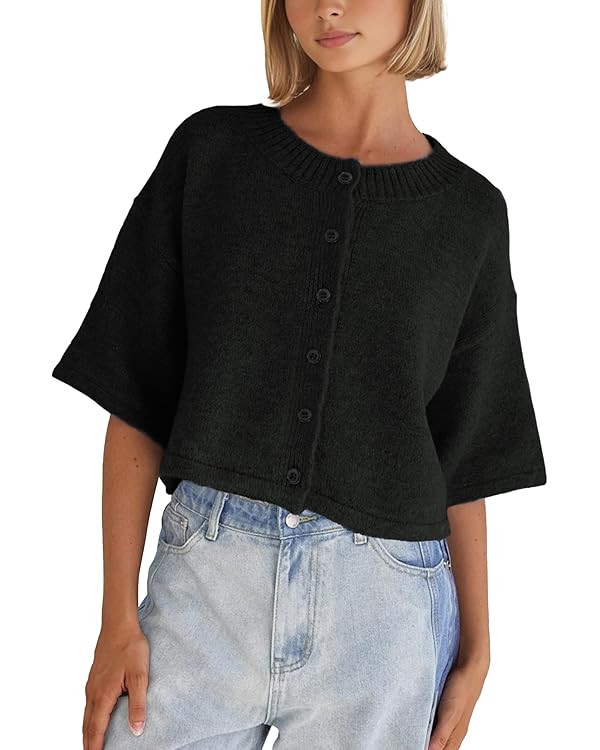 Springrain Cardigan Sweaters for Women Lightweight Knit Cropped Cardigan Button Up Solid Knitwear | Amazon (US)