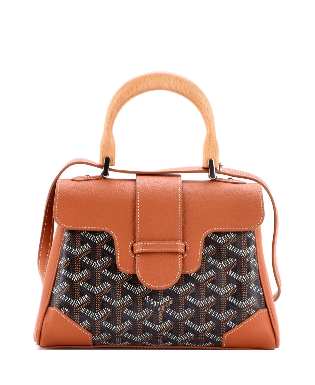 Pre-Owned Goyard Mini Saigon Top Handle Bag Coated Canvas with Leather - Brown | Macy's
