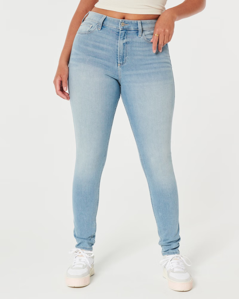 Women's Curvy High-Rise Black Super Skinny Jeans | Women's Bottoms | HollisterCo.com | Hollister (US)