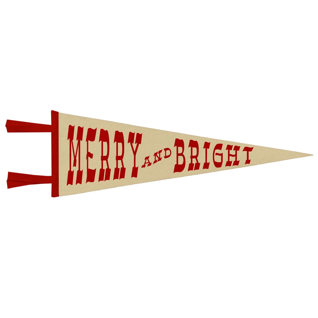 Merry and Bright Wool Felt Pennant Christmas Wall Hanging - Etsy | Etsy (US)