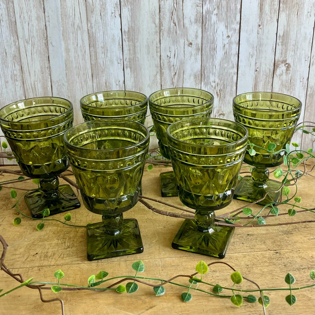 Vintage Set of Six Indiana Glass Colony Park Lane Green - Etsy | Etsy (US)