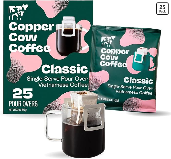 Copper Cow Coffee Premium Pour Over Single-Serve Vietnamese Coffee Pouches (25 pack) | Classic Bl... | Amazon (US)