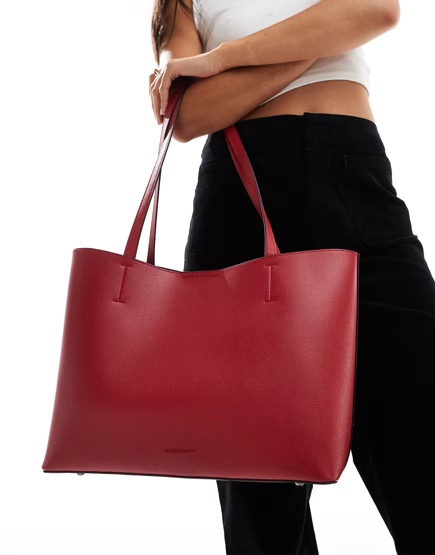 Accessorize leo large tote bag in red | ASOS (Global)