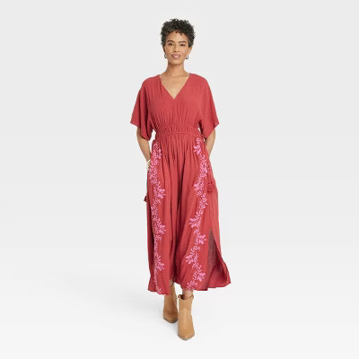 Women's Flutter Short Sleeve Embroidered Kaftan A-Line Dress - Knox Rose™ | Target