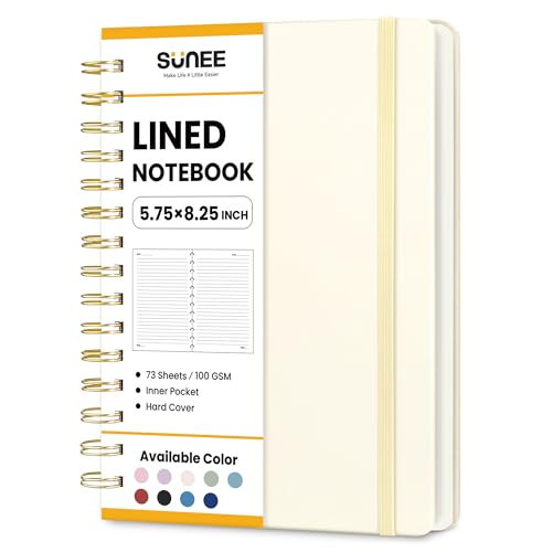 SUNEE Journaling Notebooks, A5 Lined Spiral Notebook for Women, 146 Pages College Ruled Hardcover Notebook for Work, Note Taking, Journaling and Office School Supplies, A5 - Beige | Amazon (US)