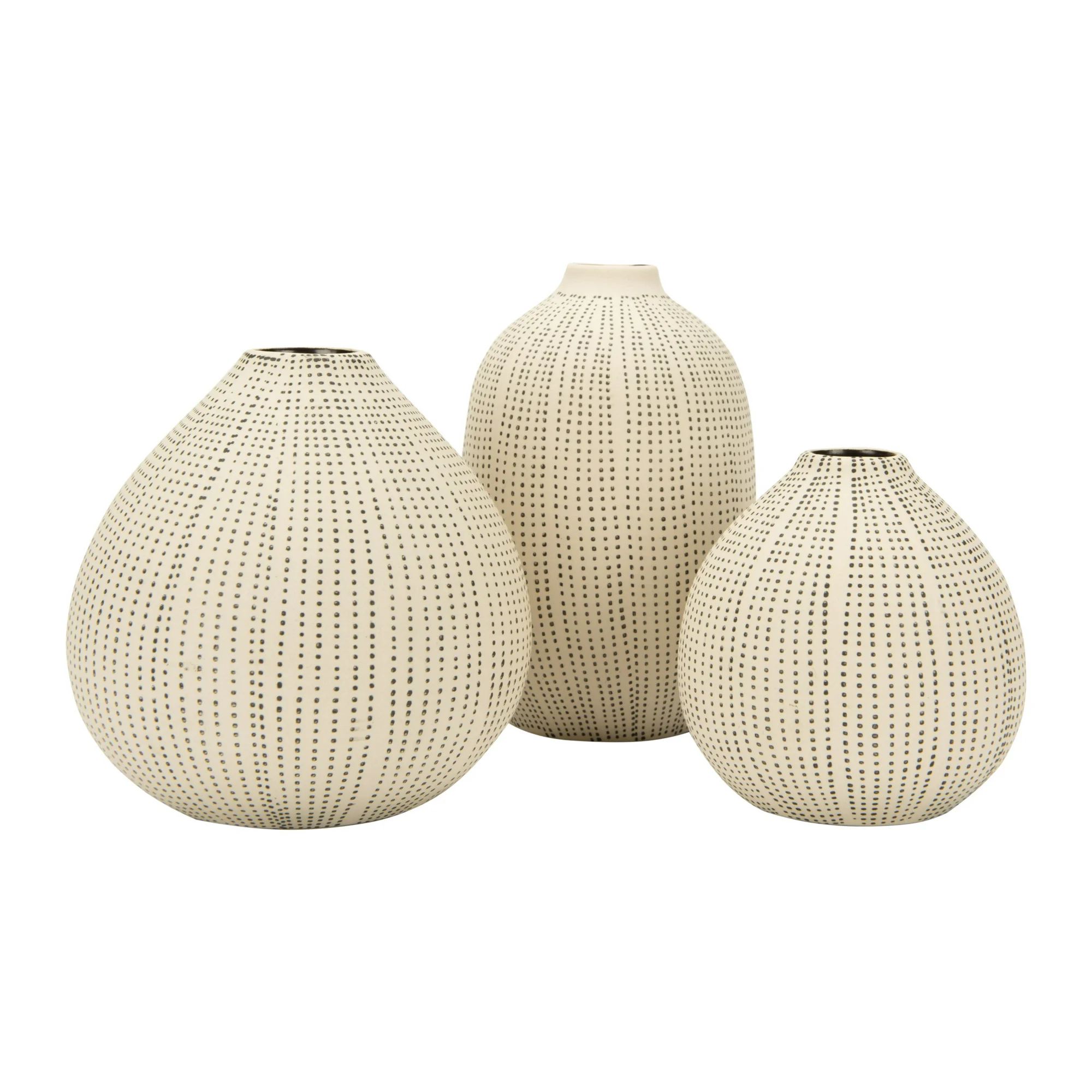 Creative Co-Op Round Stoneware Vases with Polka Dot Finish, White and Black, Set of 3 | Walmart (US)