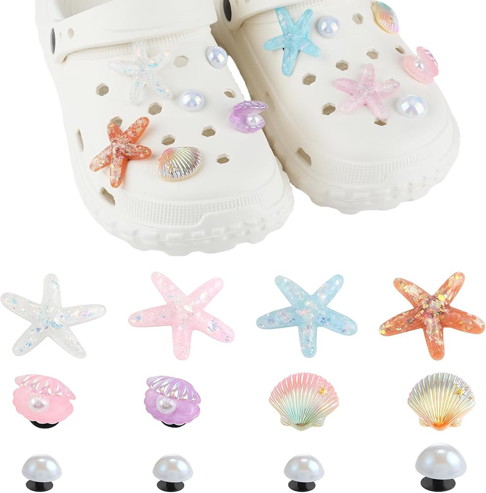 12pcs Shoe Charms for Clogs, Starfish Seashell Pearl Decorations Set for Clog Sandals, Cute Kid S... | Amazon (UK)