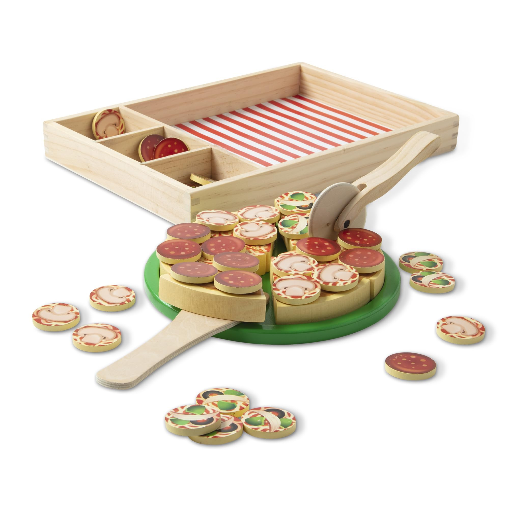 Melissa & Doug Wooden Pizza Party Play Set, 36 Self-Stick Toppings, Pizza Toy Kitchen Set & Play ... | Amazon (US)