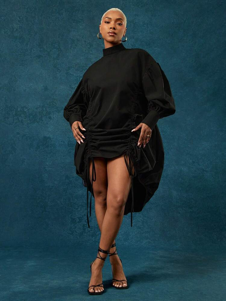 Drawstring Mock Neck Adjustable Drawstring Long Sleeve Dress | SHEIN USA | SHEIN