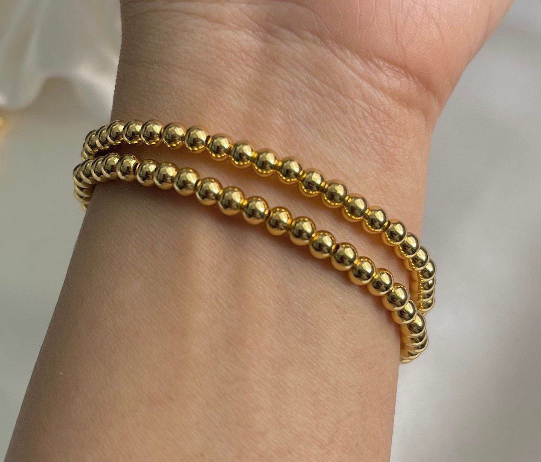 18K Gold Filled Beaded Bracelets Gold Beaded Bracelet Gold Ball Bracelet Elastic Gold Bracelet - ... | Etsy (US)