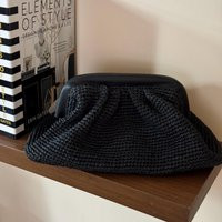 Pouch Clutch Bag With Leather Hidden Metal Locked, Black Paper Rope Knitted Handcrafted Clutch, Crochet Summer Bag, Purse | Etsy (US)