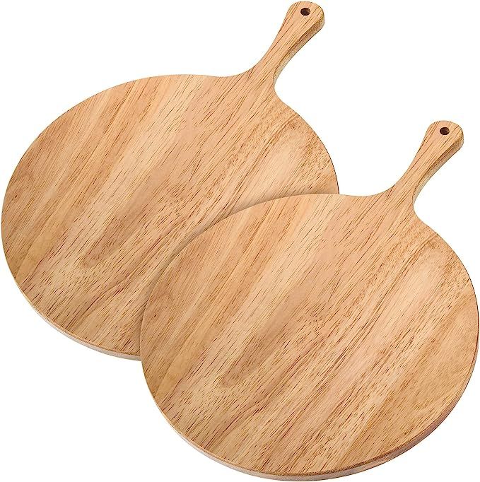 2 Pieces Round Charcuterie Board 12 Inches Acacia Wood Cutting Board Round Wooden Pizza Peel Chee... | Amazon (US)