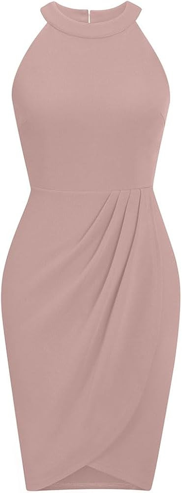 IHOT Women 2024 Summer Sleeveless Bodycon Dress Halter Neck Sheath Wrap Ruched Casual Party Cockt... | Amazon (US)