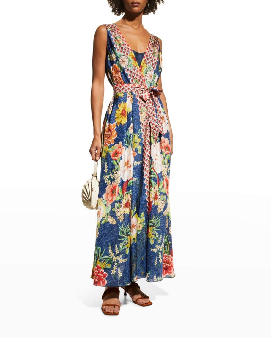 Johnny Was Dragona Adelia Floral-Print Slip Dress | Neiman Marcus