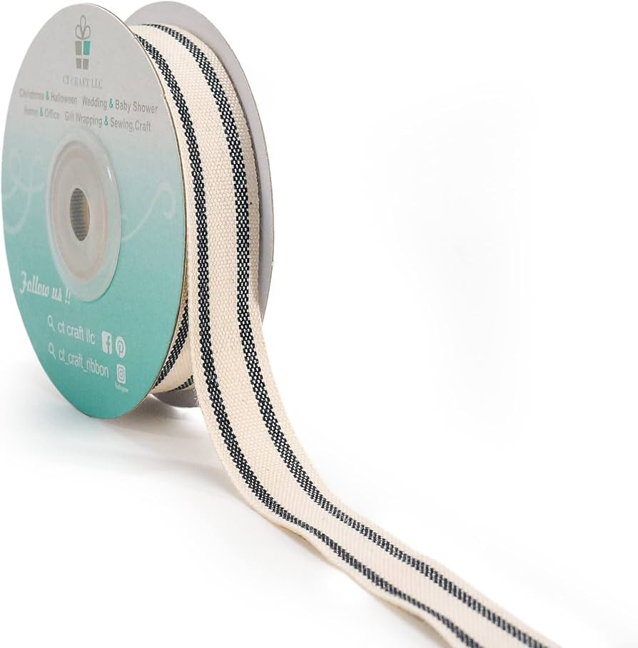 Ivory Cotton Black Stripes Ribbon 5/8" x 10 Yards for Home D\u00e9cor Gift Present Wrapping DIY C... | Amazon (US)