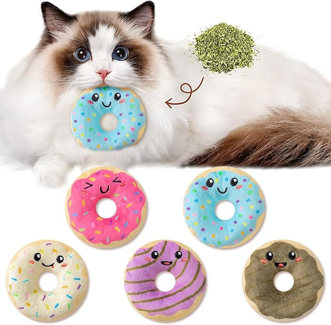 L1rabe Donut Catnip Stuffed Toys - Valentine's Gifts 5Pcs Funny Dessert Organic Cat Toys Pet Supp... | Amazon (US)