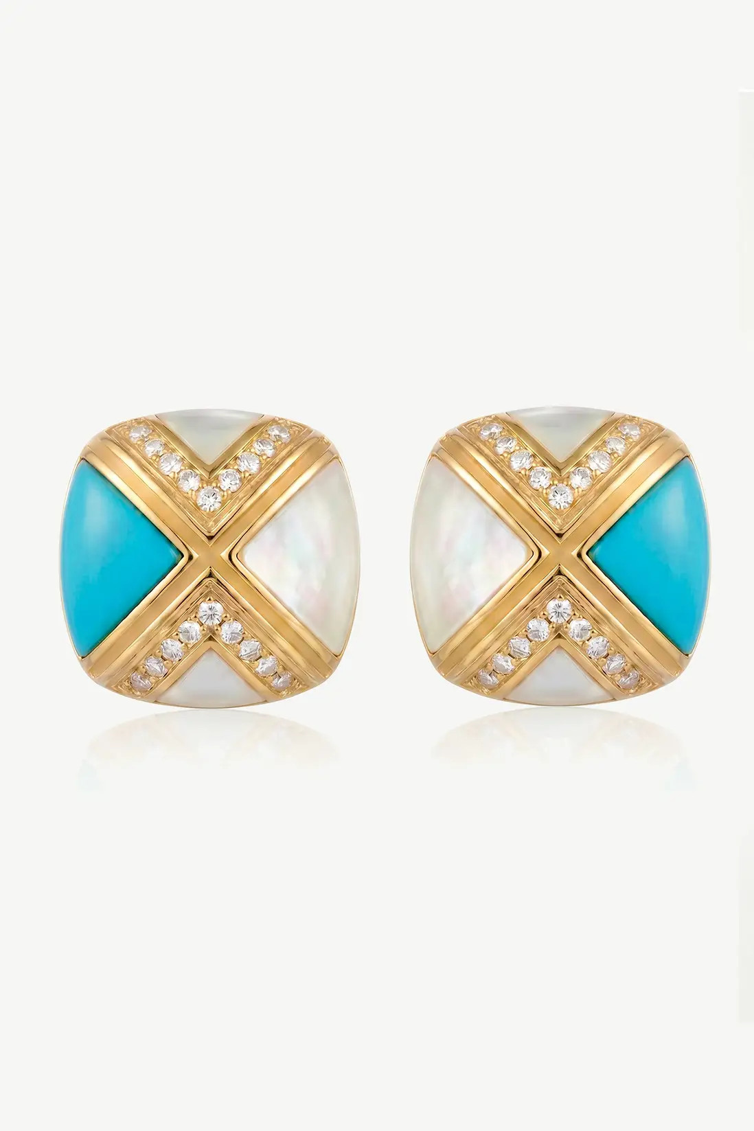 Gold MUCHV Turquoise & Mother of Pearl Square Stud Earrings | Karen Millen | Karen Millen