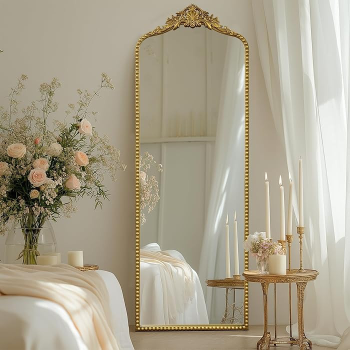 G-LEAF Vintage Baroque Full Length Floor Mirror 22"X65", Victorian Antique Mirror with Brush Gold... | Amazon (US)