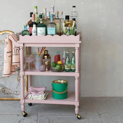 Storied Home 3 Tier Bar Scalloped Tray, Pink | Ashley