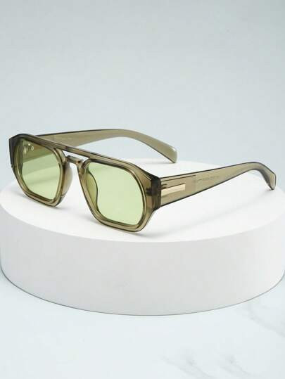 1pc Unisex Vintage Double Bridge Oval PC Frame High Quality Personalized Minimalist Fashion Glasses, Suitable For Travel, Leisure, Party, Beach, Daily Wear Decorative Eyewear | SHEIN